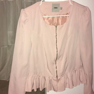 Pink Zip Up Blazer W/ Ruffles